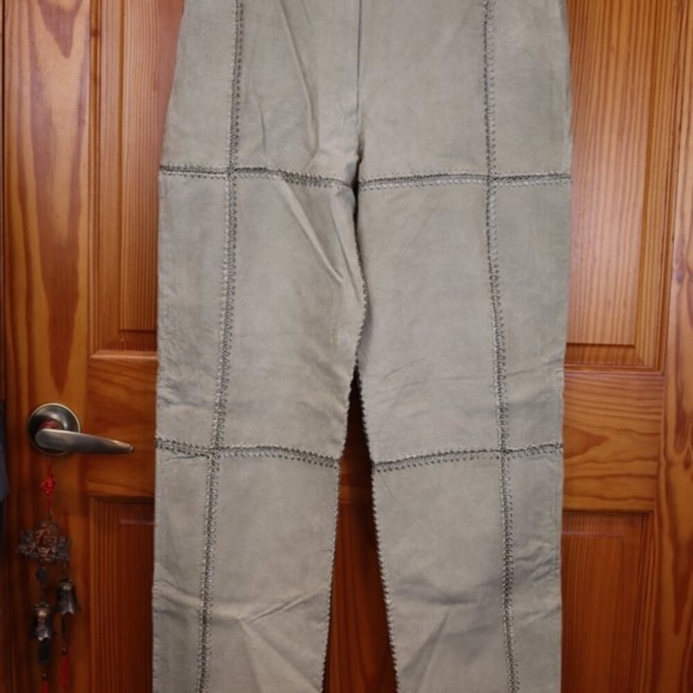 SMH Vintage 90s Sage Green Leather Patchwork Pants 12 boho cottage fairy